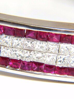 5.30ct natural princess cut ruby diamonds bangle bracelet 18kt gold 12242*
